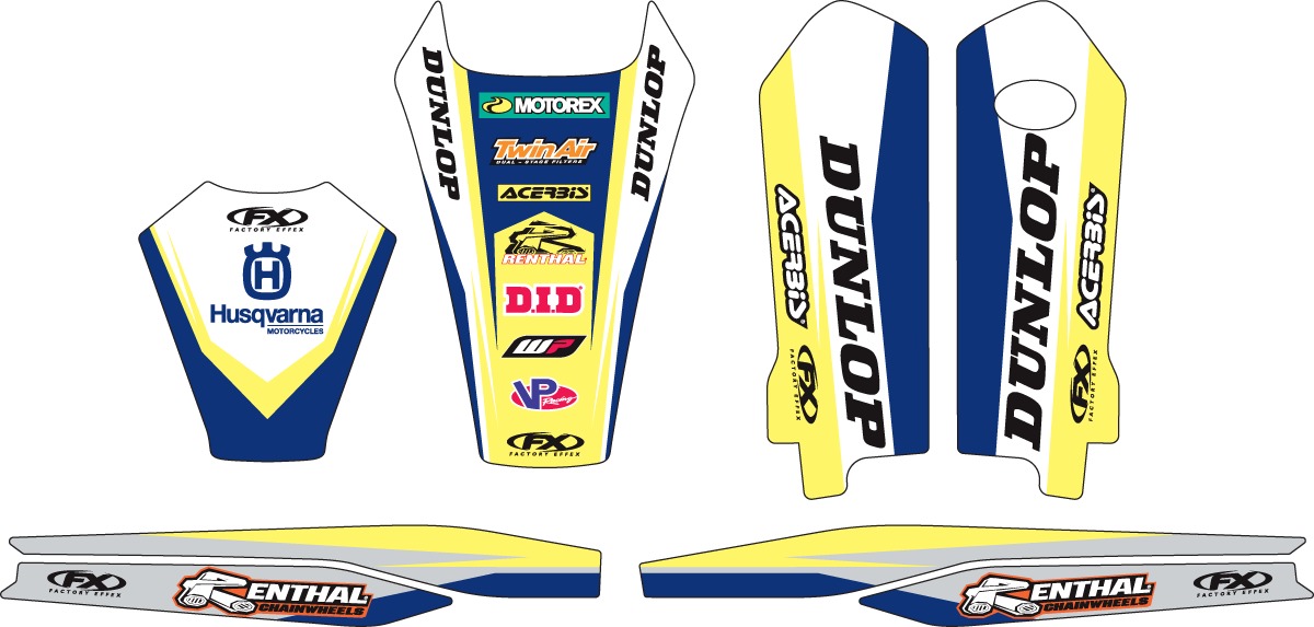 Factory Effex FX Evo Trim Kit Blue/Yellow/White Fits Husqvarna 2016 Models - Click Image to Close