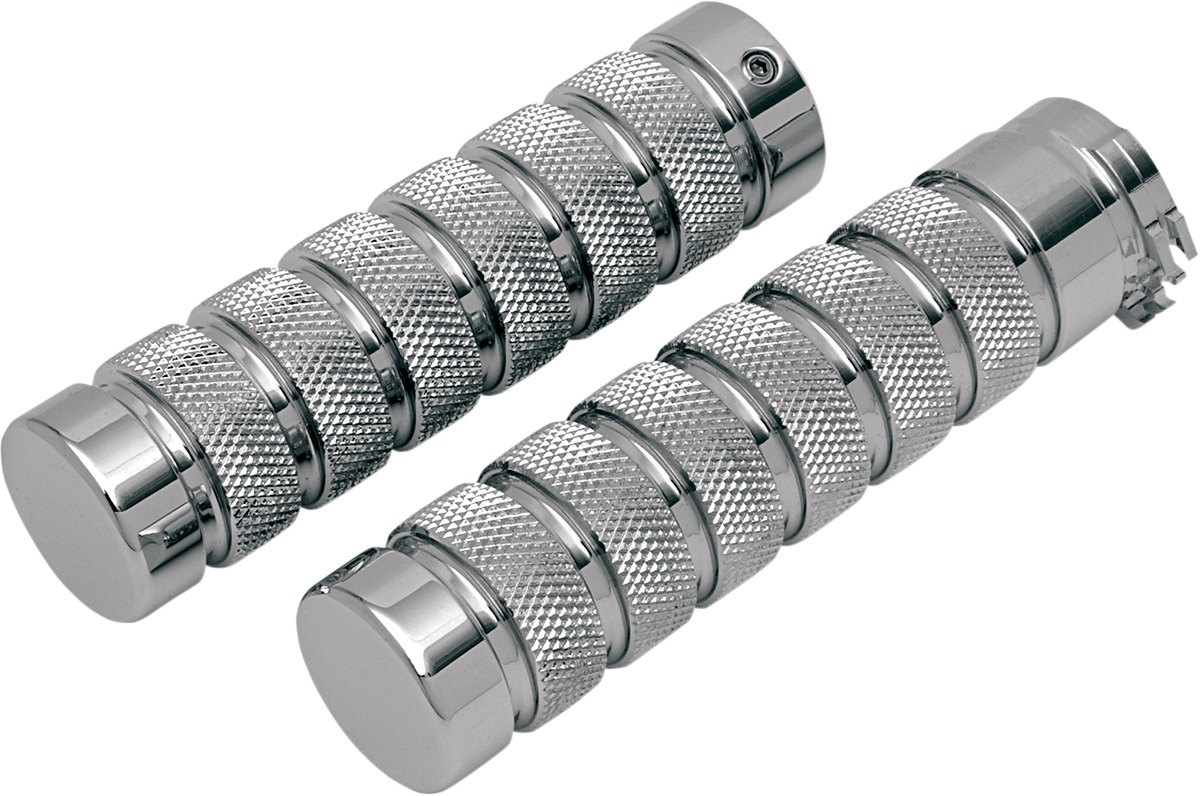 Accutronix Knurled Notched Custom Grips Chrome, 1in Bars, Pair For Harley - Click Image to Close