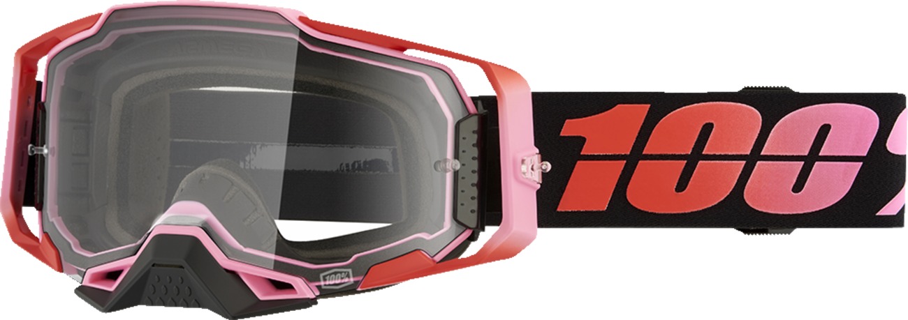 100% Armega Goggles Clear Lens Red Guerlin Fluorescent Pink Adult - Premium off-road goggles with clear lens - Click Image to Close