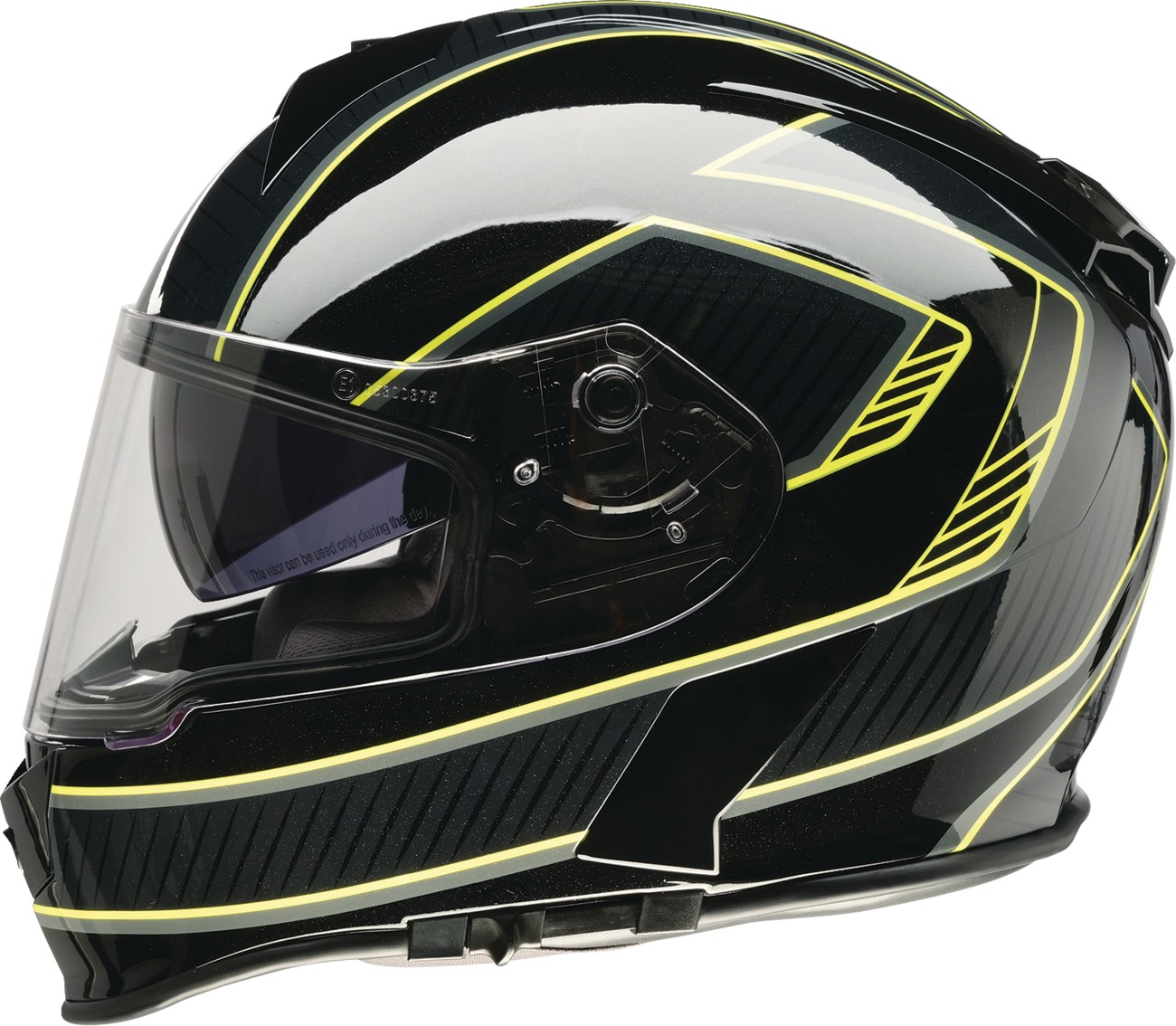 Z1R Warrant Amplify Helmet Gloss Hi-Vis Black - Medium - Full face helmet with drop-down sun visor - Click Image to Close