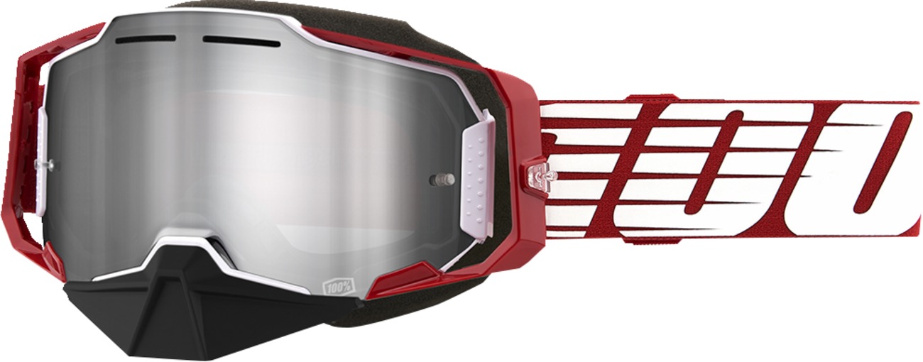 100% Armega Snow Goggle Oversized Deep Red with Silver Lens - Click Image to Close