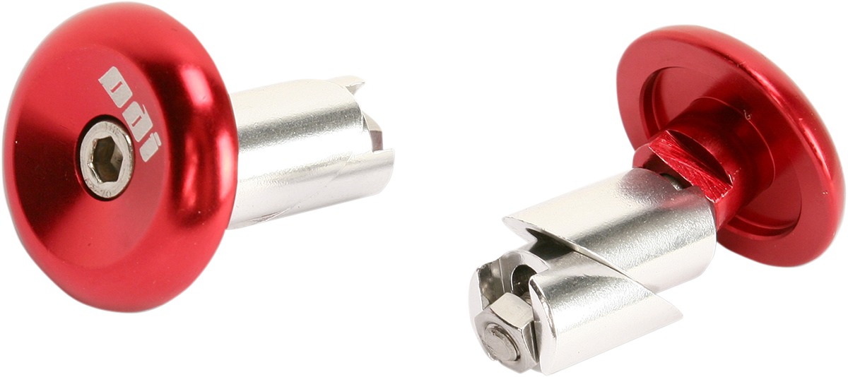 ODI Aluminum Handlebar End Plug Red Universal Pair - Red aluminum handlebar end plugs, universal fit - Click Image to Close