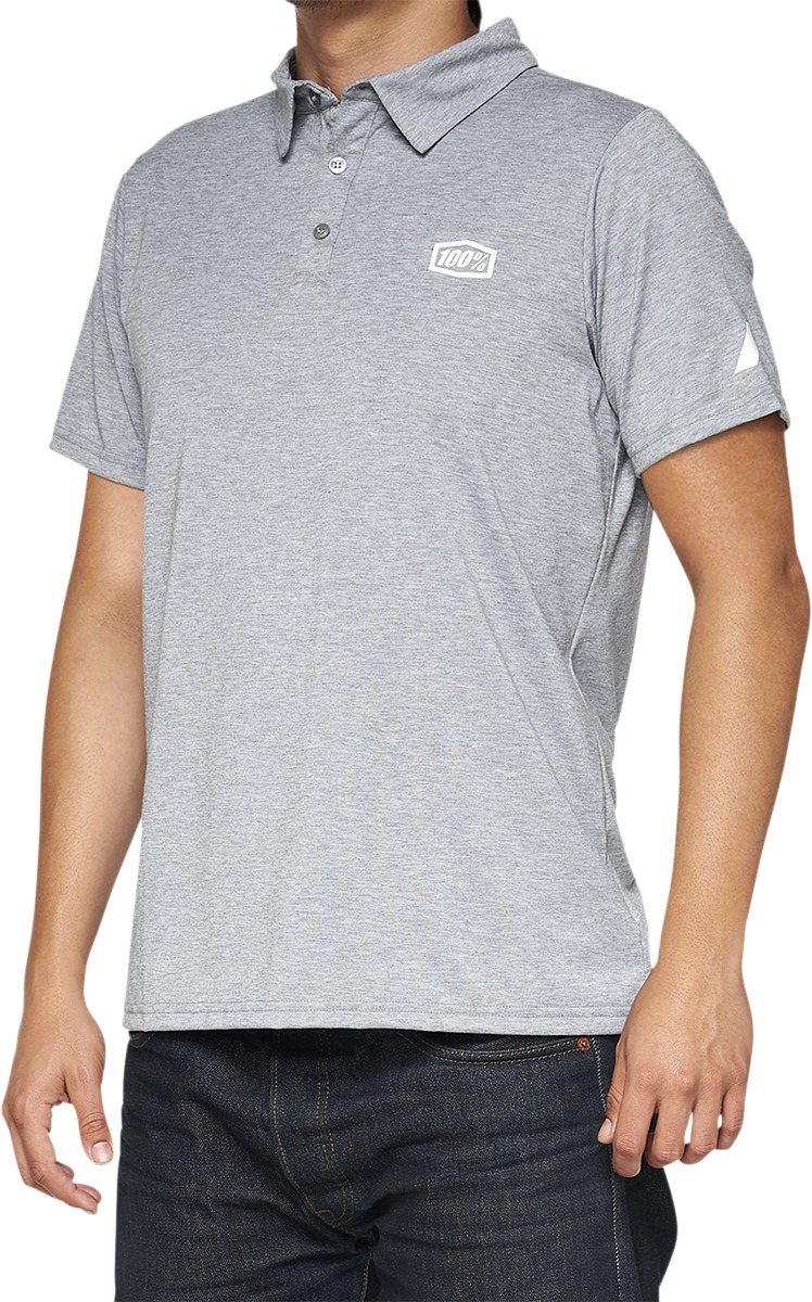 100 Percent Corpo Polo Shirt Heather Gray White Men's Large - Moisture-wicking polo for men, size Large - Click Image to Close