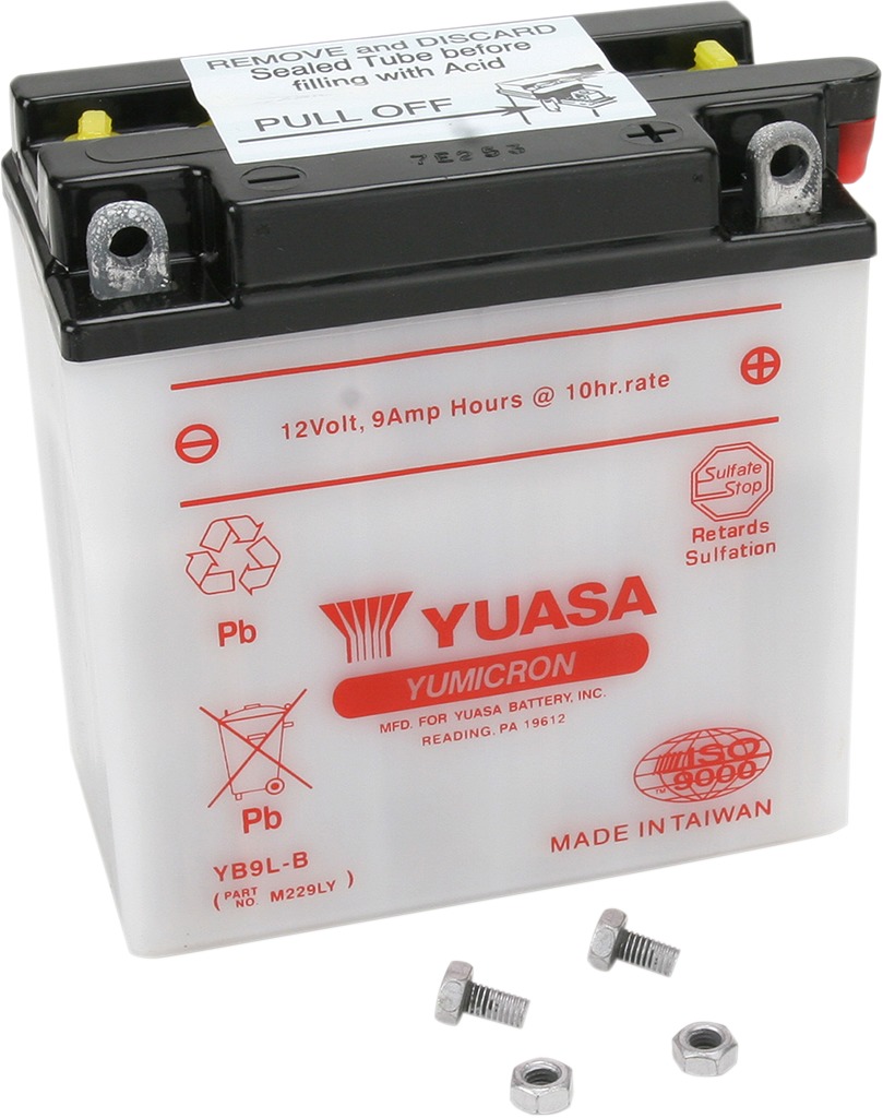 Yuasa YB9L-B Yumicron 12V Conventional Battery - 12V dry battery, acid not included - Click Image to Close