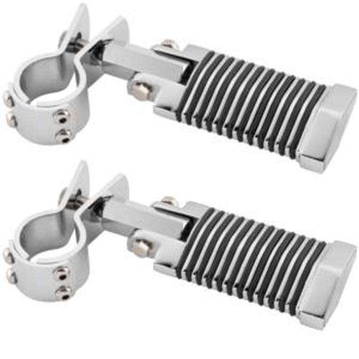 BikeMaster Silver Aluminum Engine Guard/Frame Rail Clamp Foot Pegs (Pair) - Click Image to Close