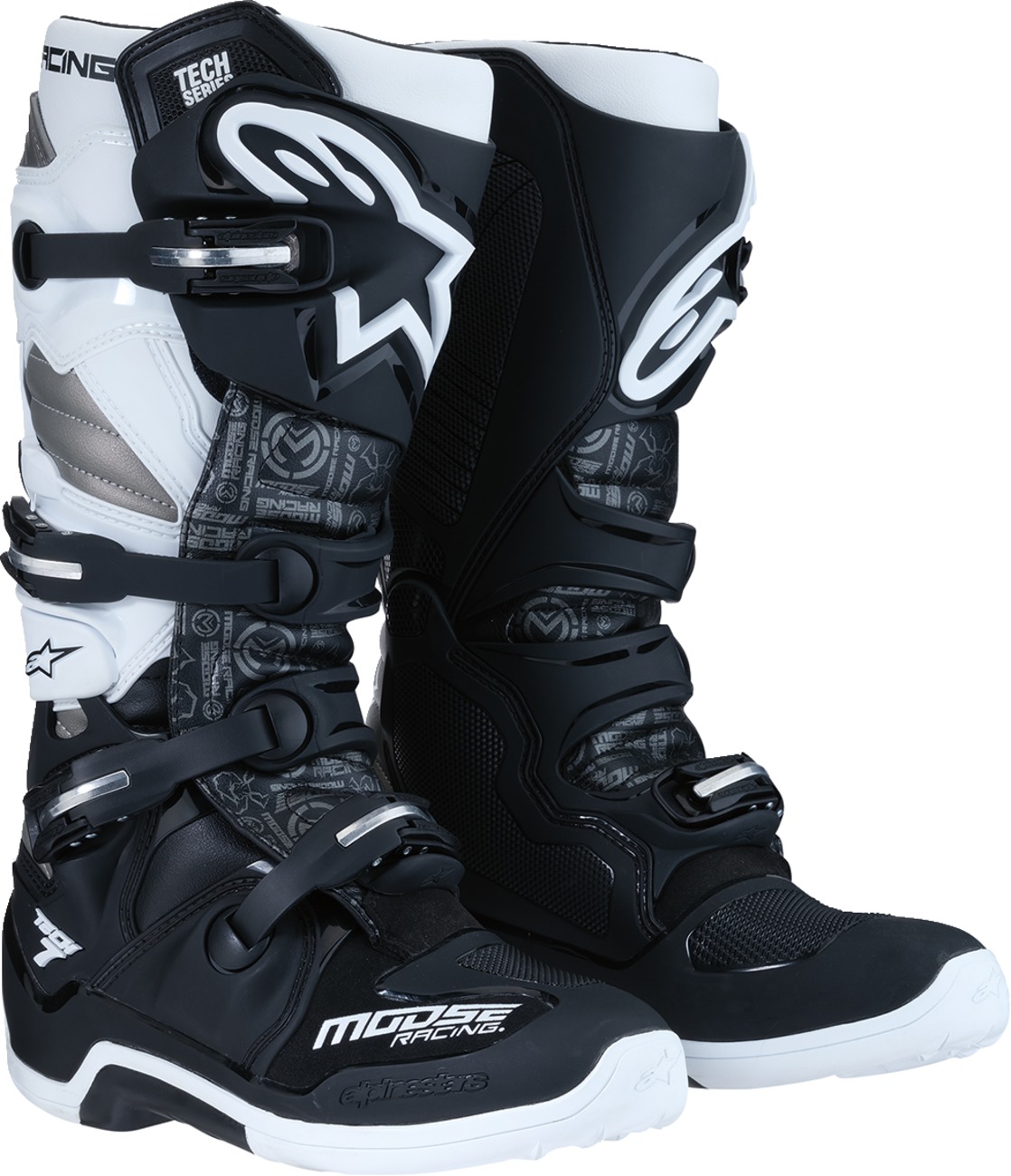 Moose Offroad Tech 7 Boots Black/Gray/White Size 11 - Durable MX boots for off-road riding - Click Image to Close