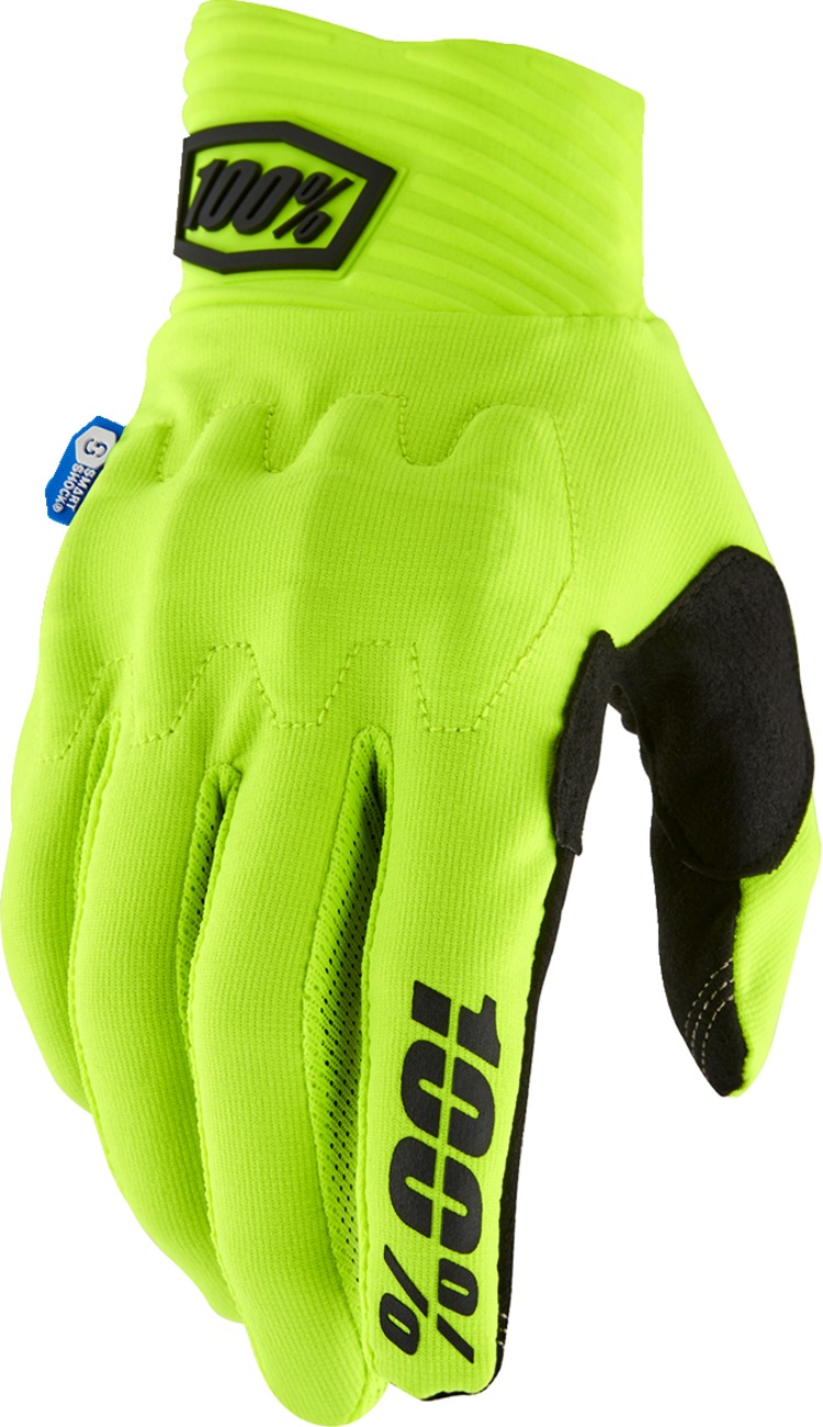 100% Cognito Smart Shock Gloves Fluorescent Yellow Men's Small - Touchscreen gloves for MTB, MX, and street riding - Click Image to Close