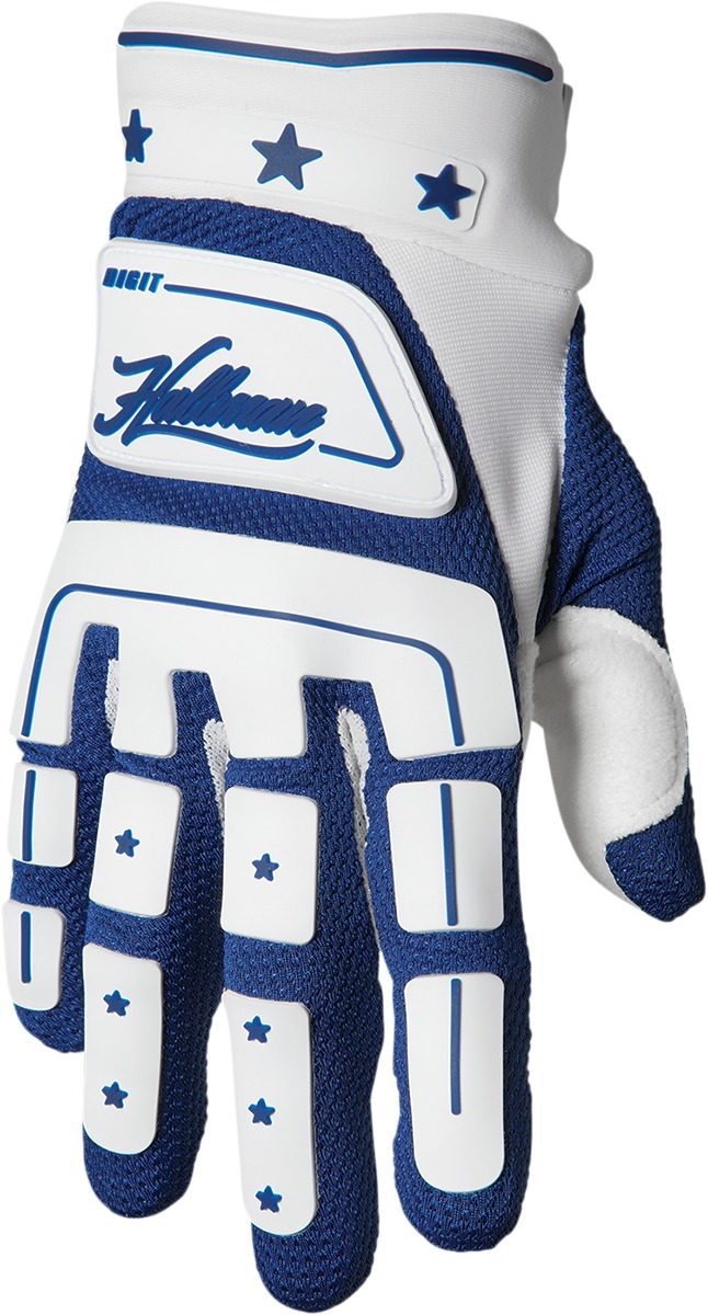 Thor Hallman Digit Gloves Navy/White Men's Large - Vintage inspired MX gloves - Click Image to Close