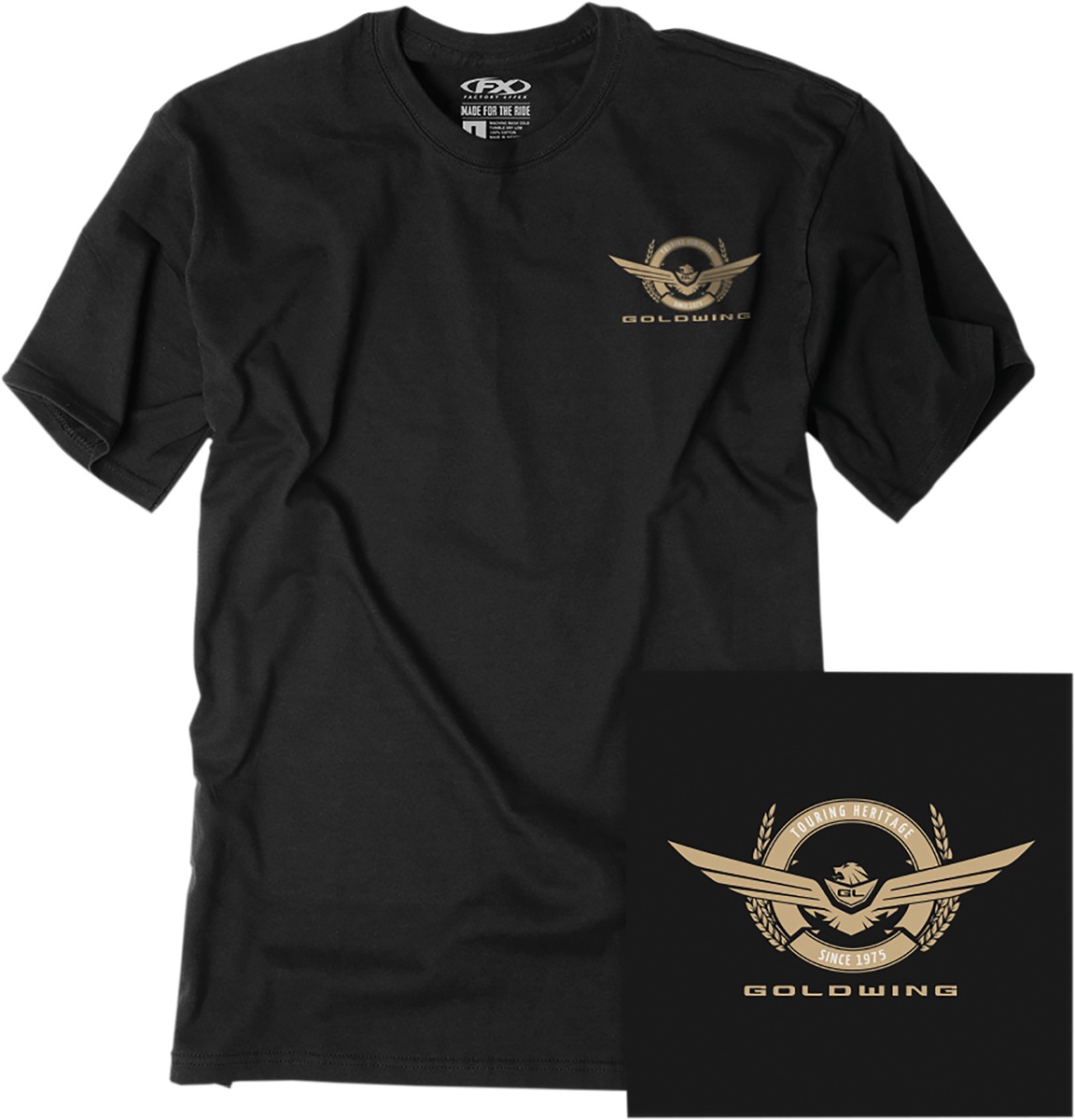 Factory Effex Men's Gold Wing Badge Tee Black Large - Click Image to Close