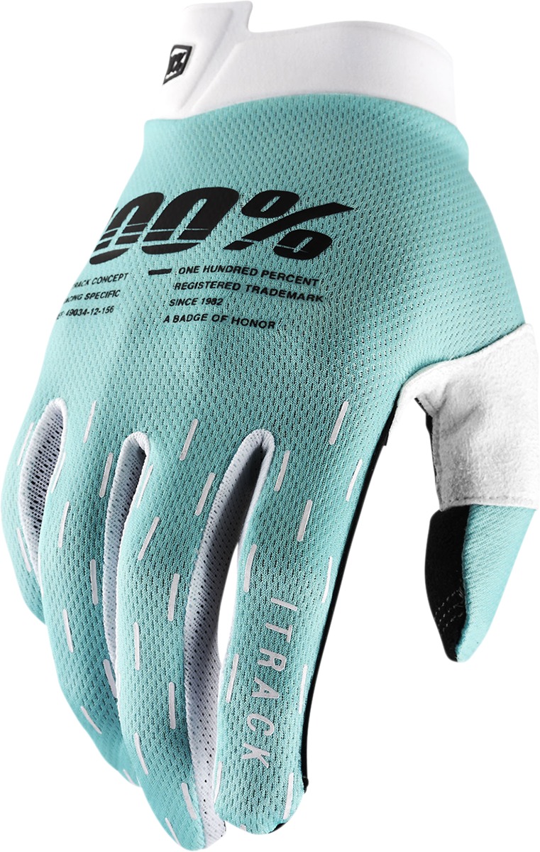 100% iTrack Gloves Aqua XL Men's Short Cuff - Moisture-wicking XL blue gloves for off-road use - Click Image to Close
