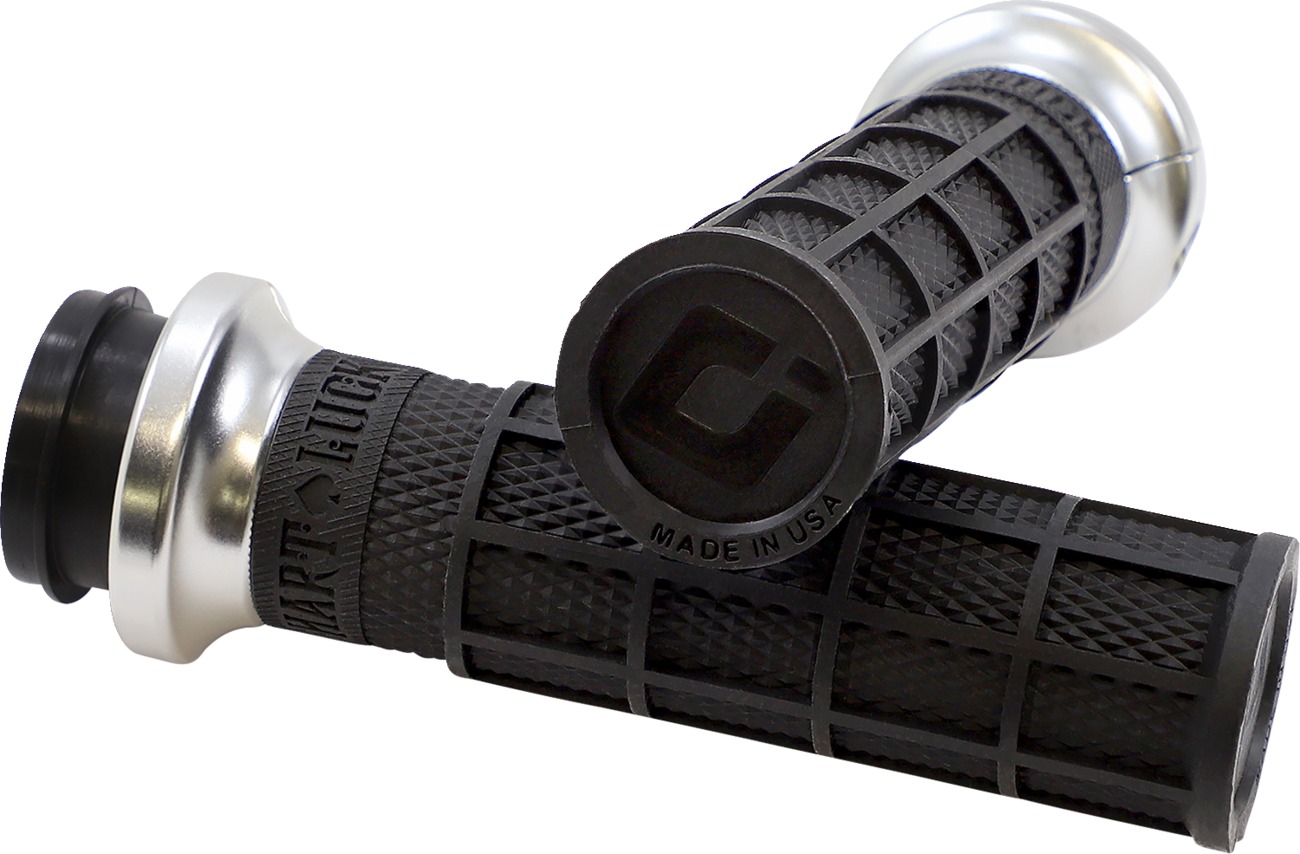 ODI Hart-Luck V-Twin Lock-On Grips Black/Silver 1in TBW - Lock-On grips for select Harley-Davidson models - Click Image to Close
