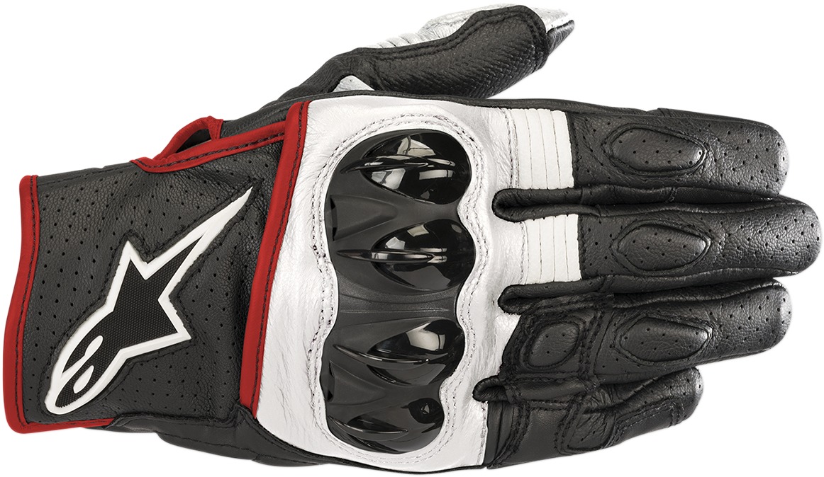 Celer V2 Leather Motorcycle Gloves Black/White/Red Small - Click Image to Close