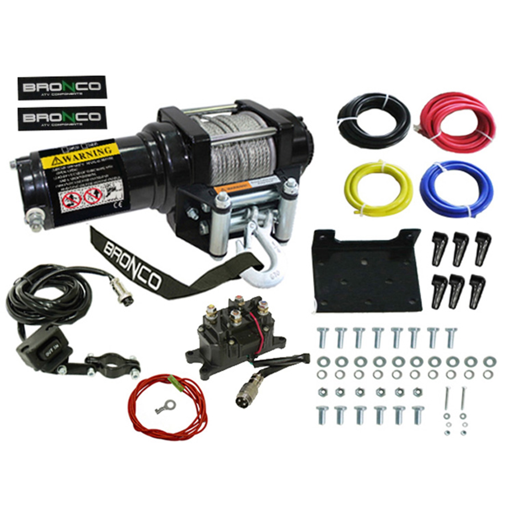 Bronco 3500 lb Winch with Steel Cable 12V Waterproof - 3500 lb winch, steel cable, 12V, waterproof - Click Image to Close