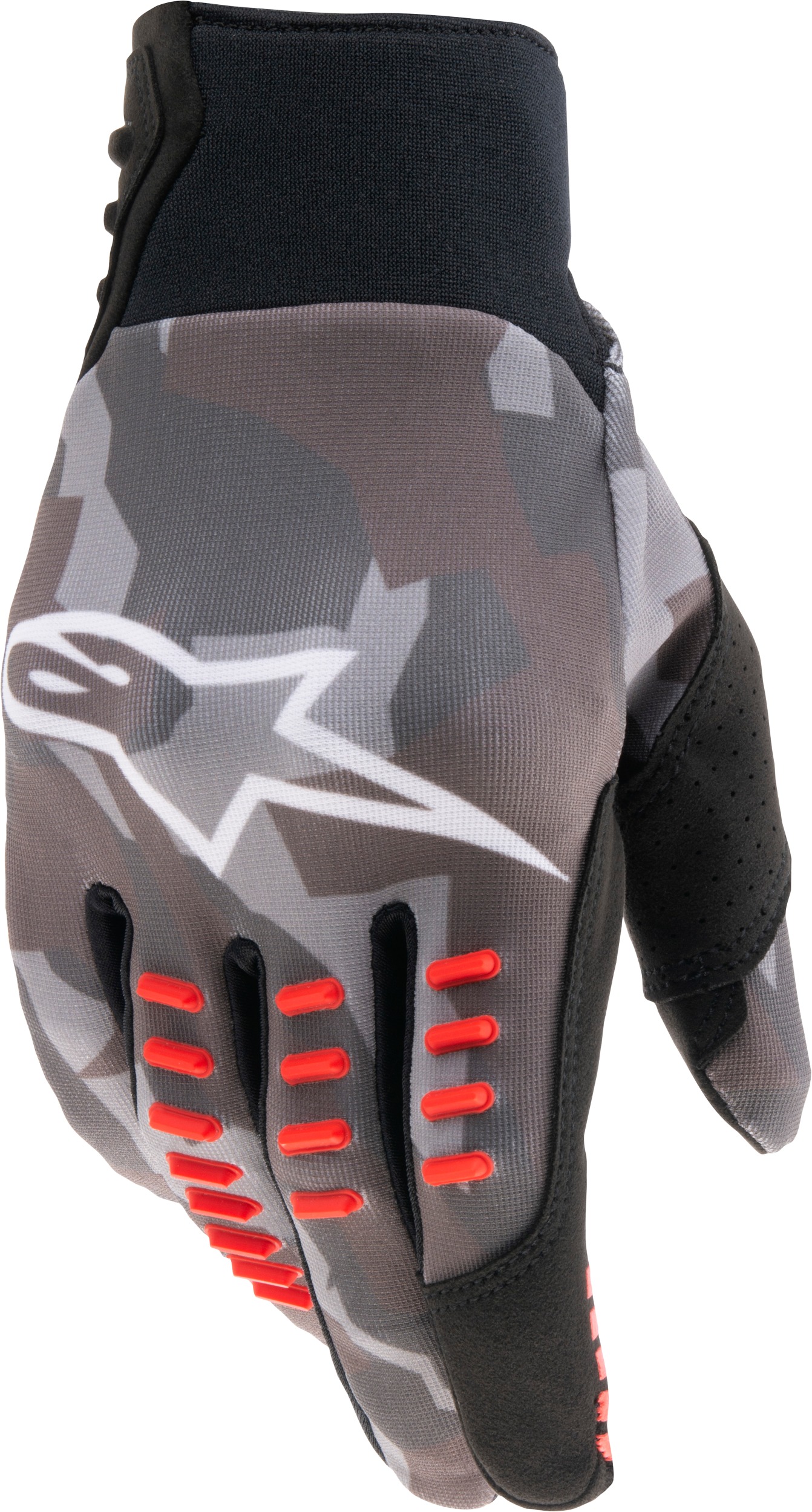 Alpinestars SMX-E Gloves Grey Camo Fluorescent Red Small - Off-road gloves in Grey Camo/Fluorescent Red, Small - Click Image to Close