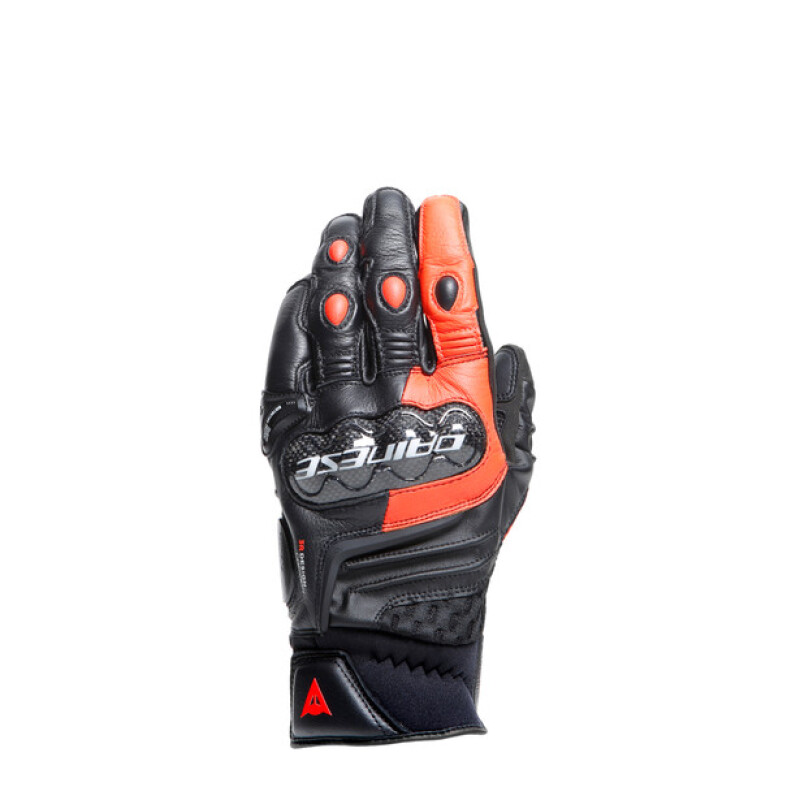 Dainese Carbon 4 Short Leather Gloves Black/Red - Large - Men's sport gloves with carbon knuckles - Click Image to Close