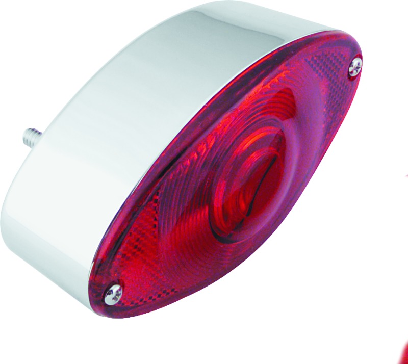 Bikers Choice Cat Eye Tail Lamp Chrome Red Lens Universal - Universal chrome cat eye tail lamp with red lens - Click Image to Close