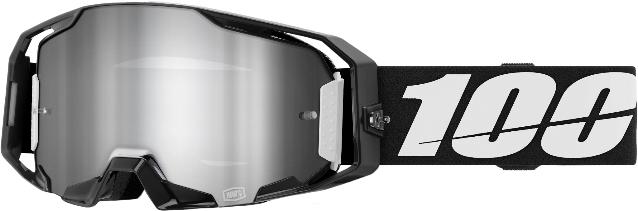 100% ARmatic Goggle Black Silver Flash Mirror Lens Adult - Mirrored motocross goggle with silver flash lens - Click Image to Close