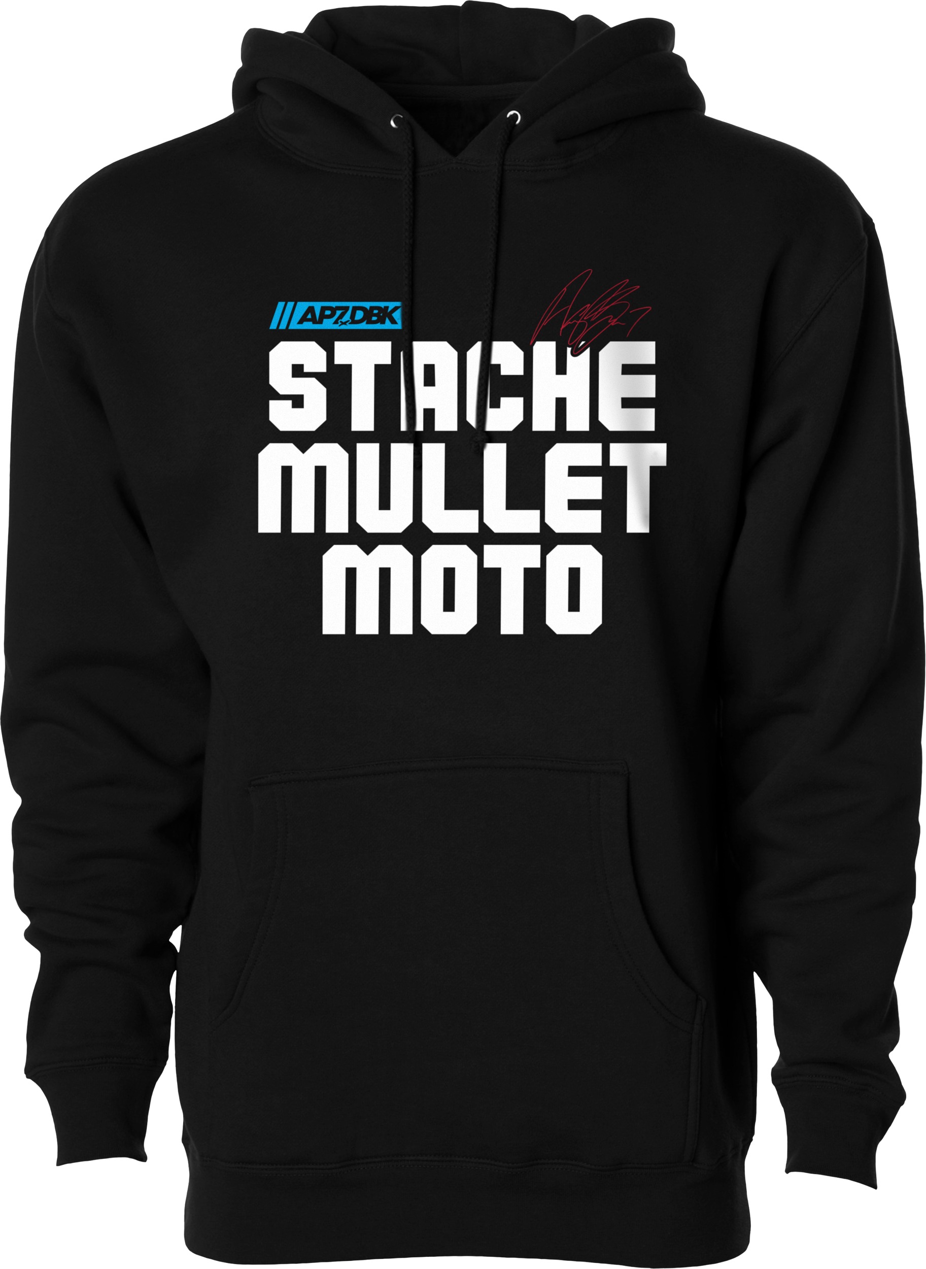 DBK Stache Mullet Moto Hoodie Black 2X - Black 2X Moto Hoodie by DBK - Click Image to Close