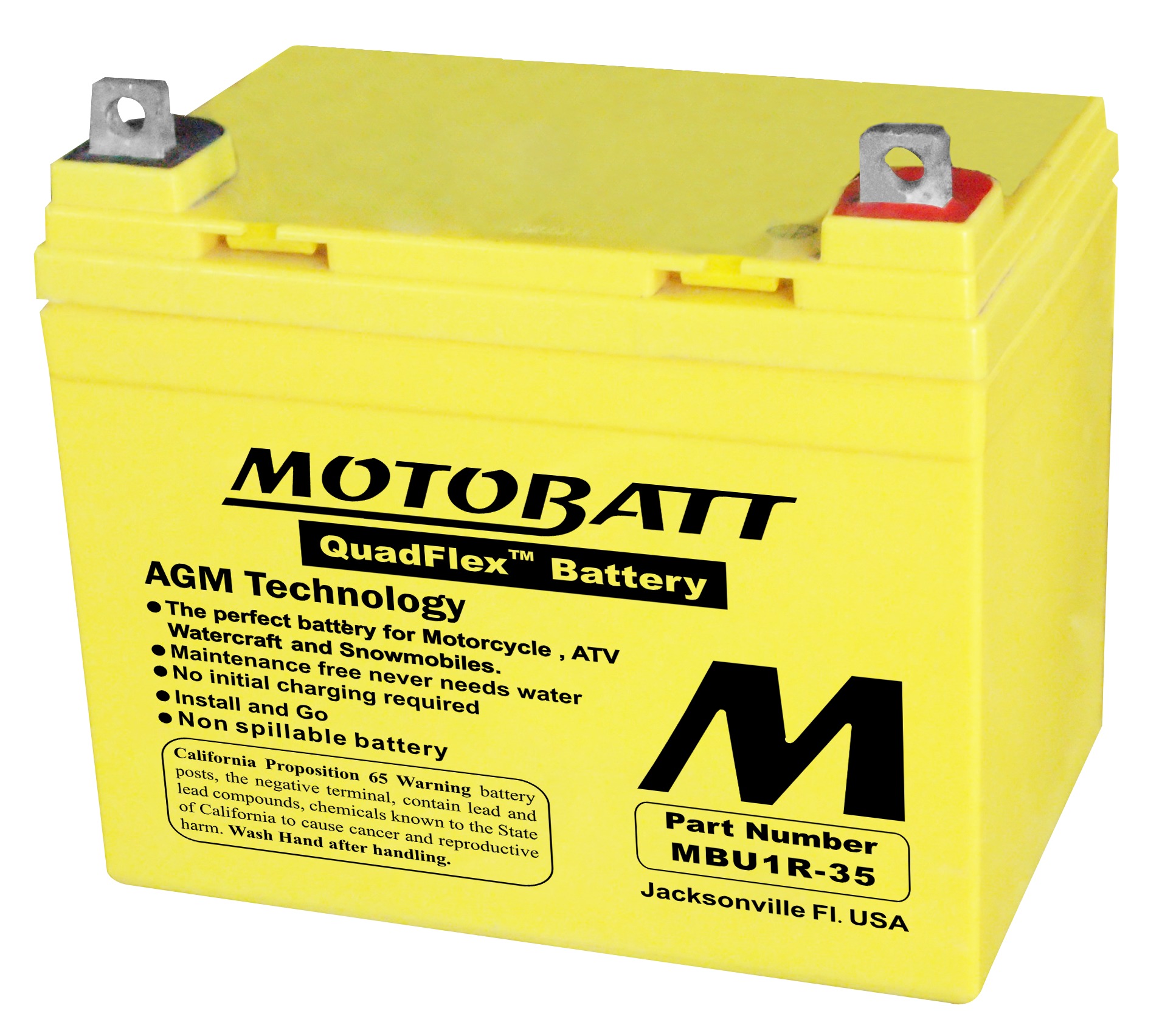 MotoBatt MBU1-35 AGM Battery w/ Quadflex Terminals Replaces U1-32 & U1-35 - Fits Yamaha Rhino & Many Lawn/Garden Tractors - Click Image to Close