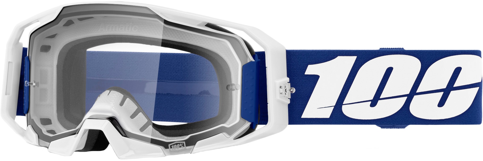 100 Percent Armatic Goggle Blue with Clear Lens - Blue MX goggle with clear lens for offroad riding - Click Image to Close