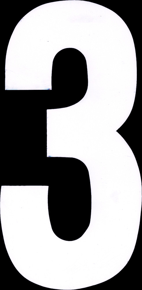 #3 6" Tall White "Extreme" Stick-On Race Numbers - 3 Pack - Click Image to Close