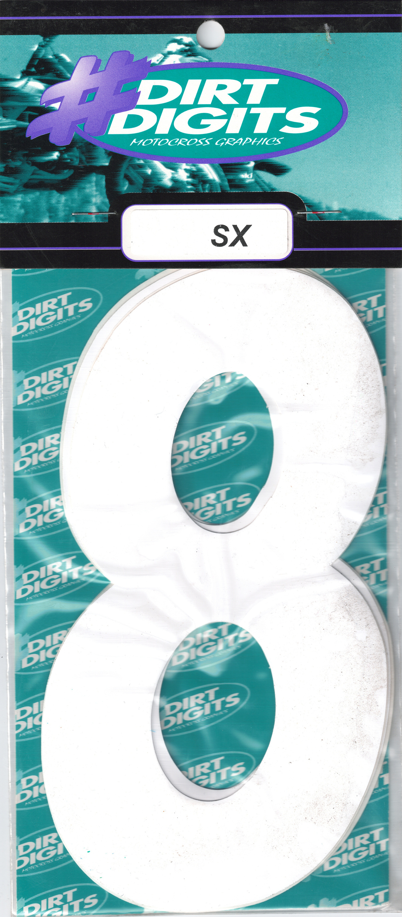 #8 6" Tall White "SX" Stick-On Race Numbers - 3 Pack - Click Image to Close