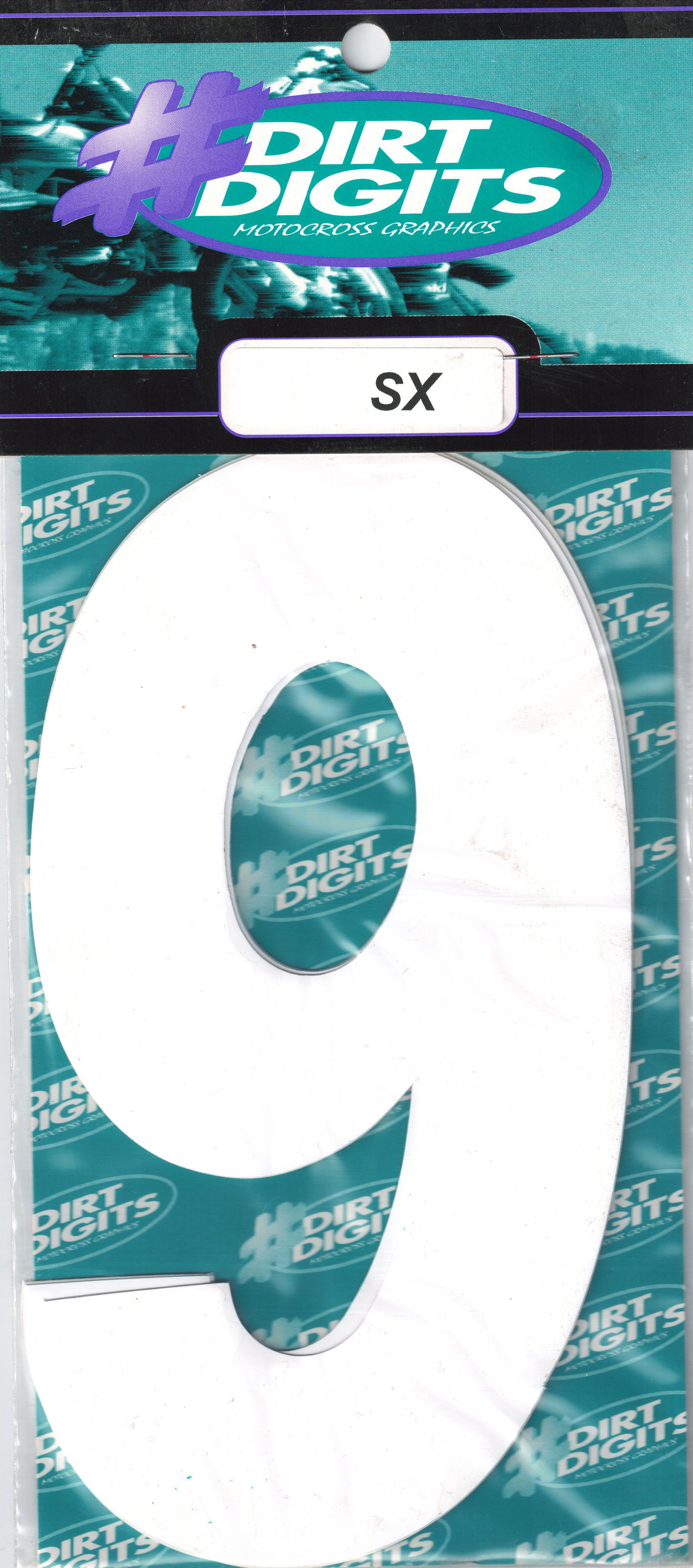 #9 6" Tall White "SX" Stick-On Race Numbers - 3 Pack - Click Image to Close