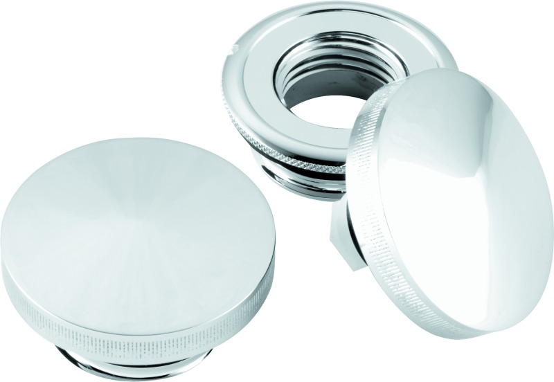 Biker's Choice Chrome Pointed Ratchet-Style Gas Cap Set - Click Image to Close