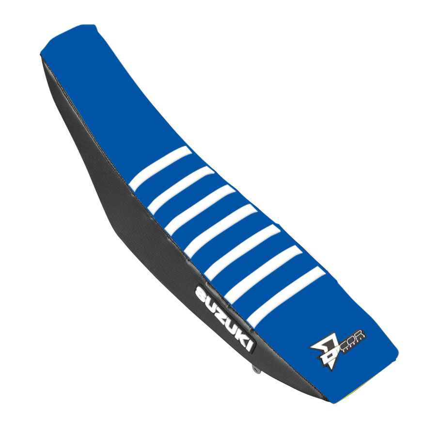 D'Cor Black/Blue Seat Cover w/ White Ribs Fits 18-19 Suzuki RMZ450 RMZ250 - Click Image to Close