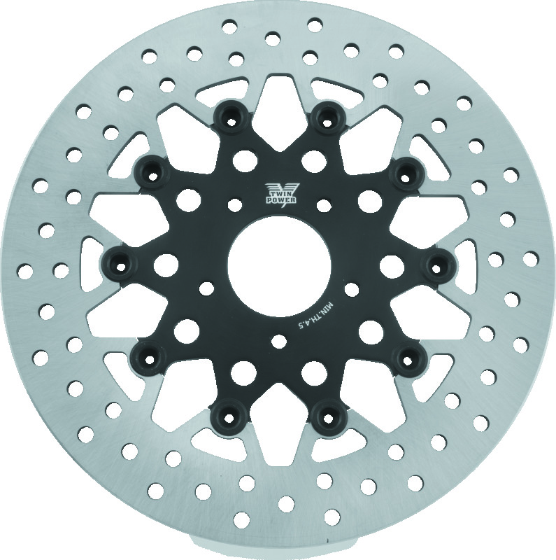 TwinPower Front 11.8in Floating Brake Rotor Mesh Black For FLH FLT FLHR Dyna - Click Image to Close