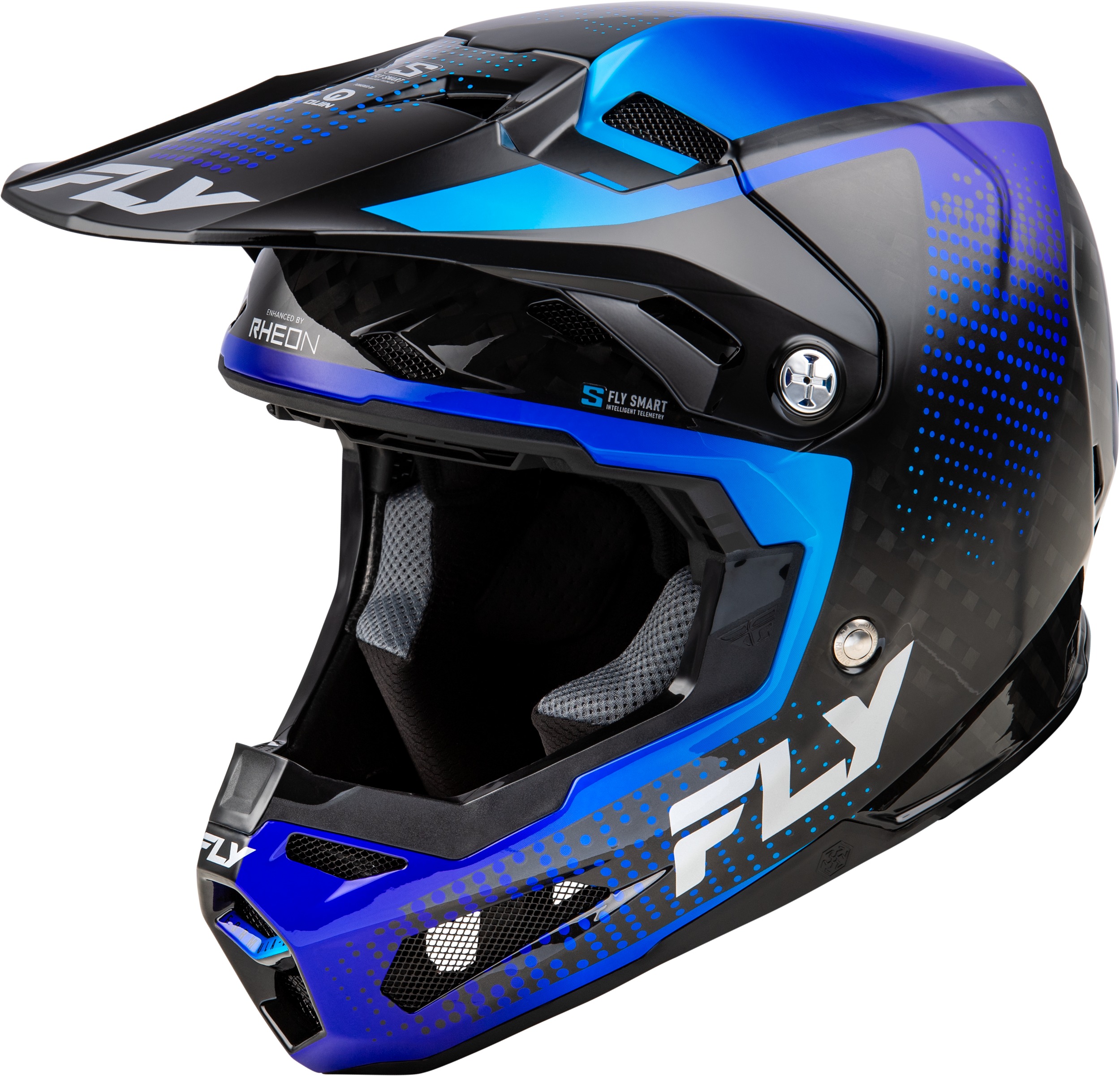 Fly Racing Formula S Carbon Protocol Helmet XL Black/Blue - High-tech carbon helmet with smart safety features - Click Image to Close