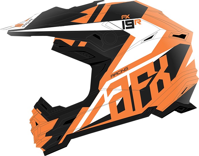 FX-19R Racing Full Face Offroad Helmet Matte Orange/White Large - Click Image to Close