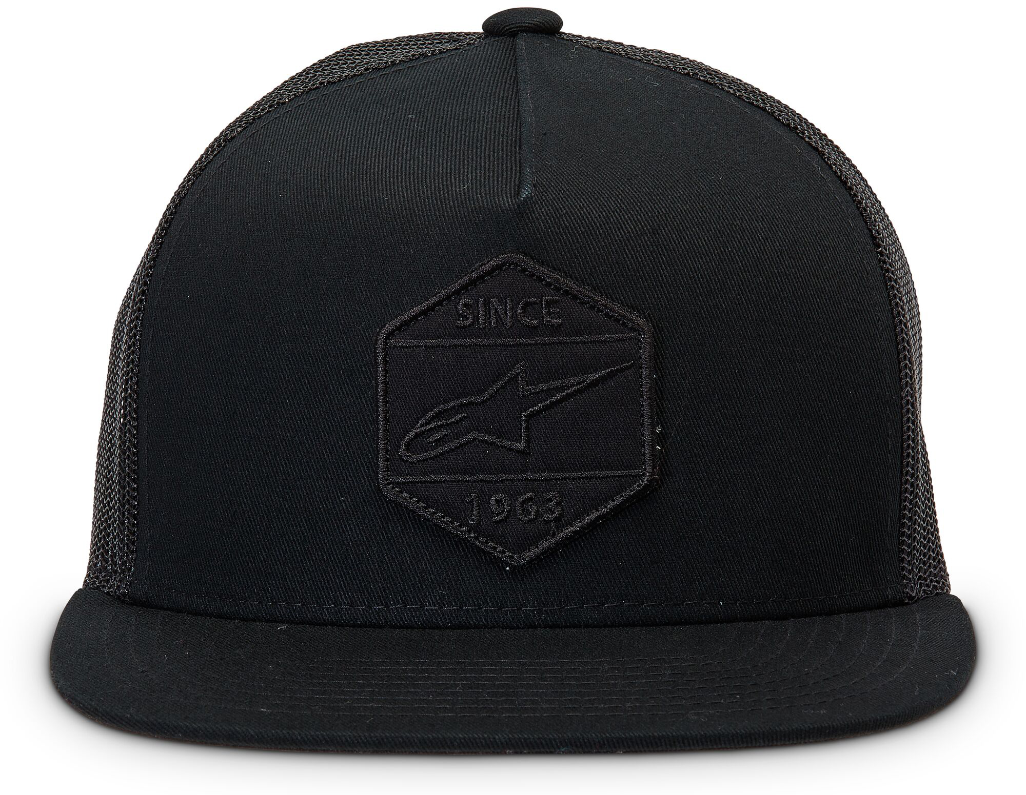 Alpinestars Bolt Trucker Hat Black/Black One Size - Black/Black flatbill trucker hat, one size fits most - Click Image to Close
