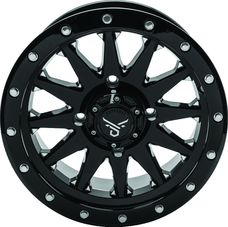 QuadBoss Wagon Wheel 14x7 4+3 4/156 Milled Black - 14x7 4+3 offset, 4/156 bolt pattern - Click Image to Close
