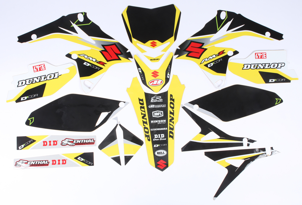 Suzuki Raceline Graphics Kit Black Backgrounds Fits 10-17 RMZ250 - Click Image to Close