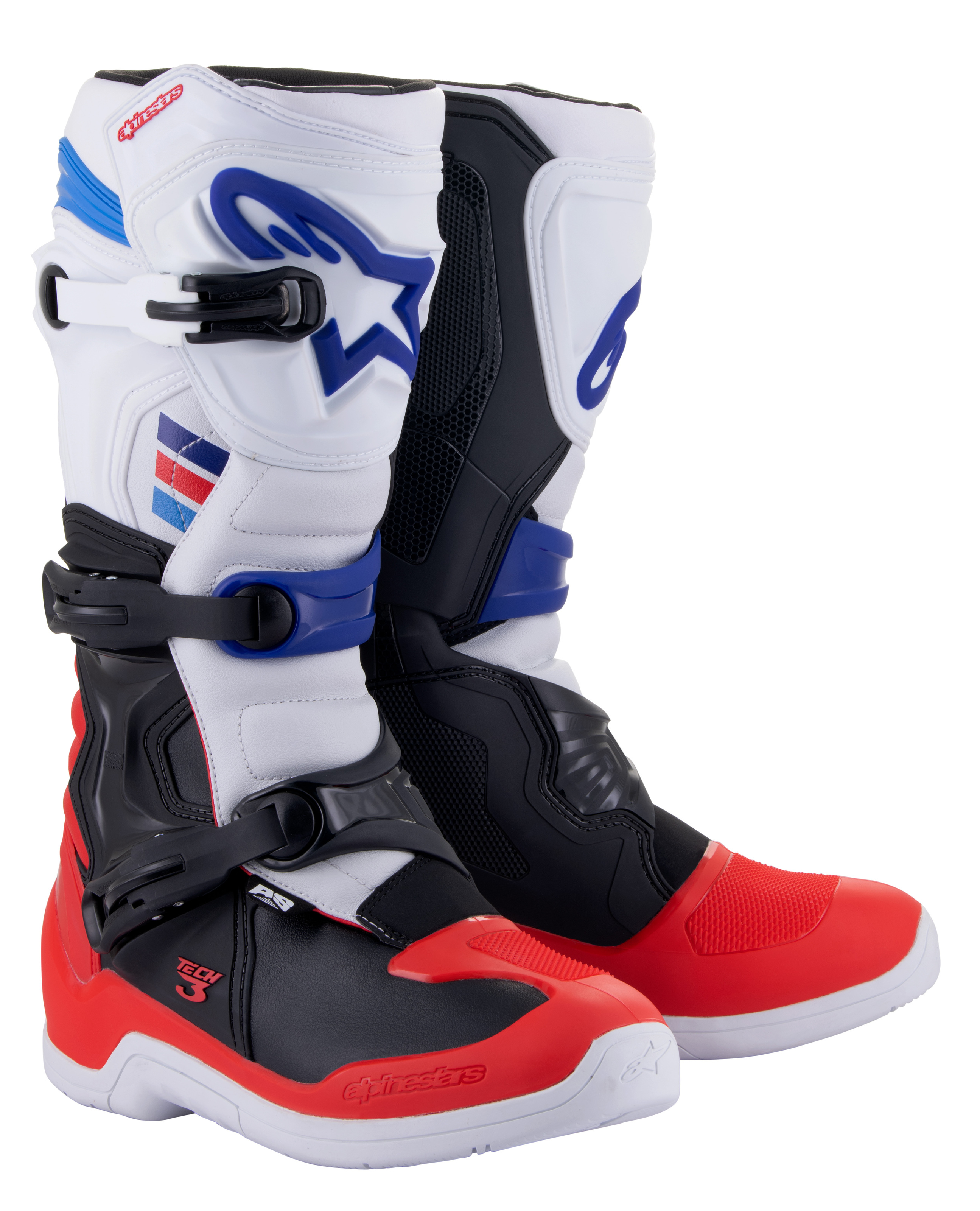 Alpinestars Tech 3 Boots White/Red/Blue Size 16 - Durable off-road boots For motocross and off-road - Click Image to Close