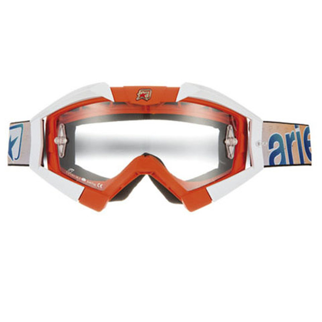 Ariete MX Riding Crows Goggles Orange White OTG Clear Lens - Orange/White OTG MX goggles with clear lens - Click Image to Close