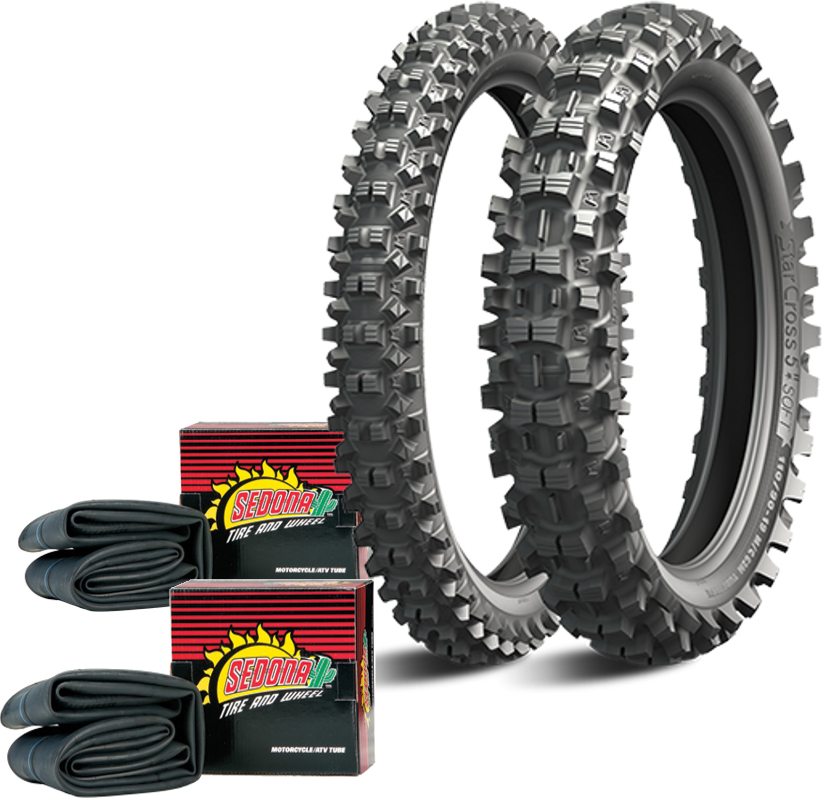 Starcross 5 Soft Front+Rear Tires 110/90-19 80/100-21 w/Tubes - Click Image to Close
