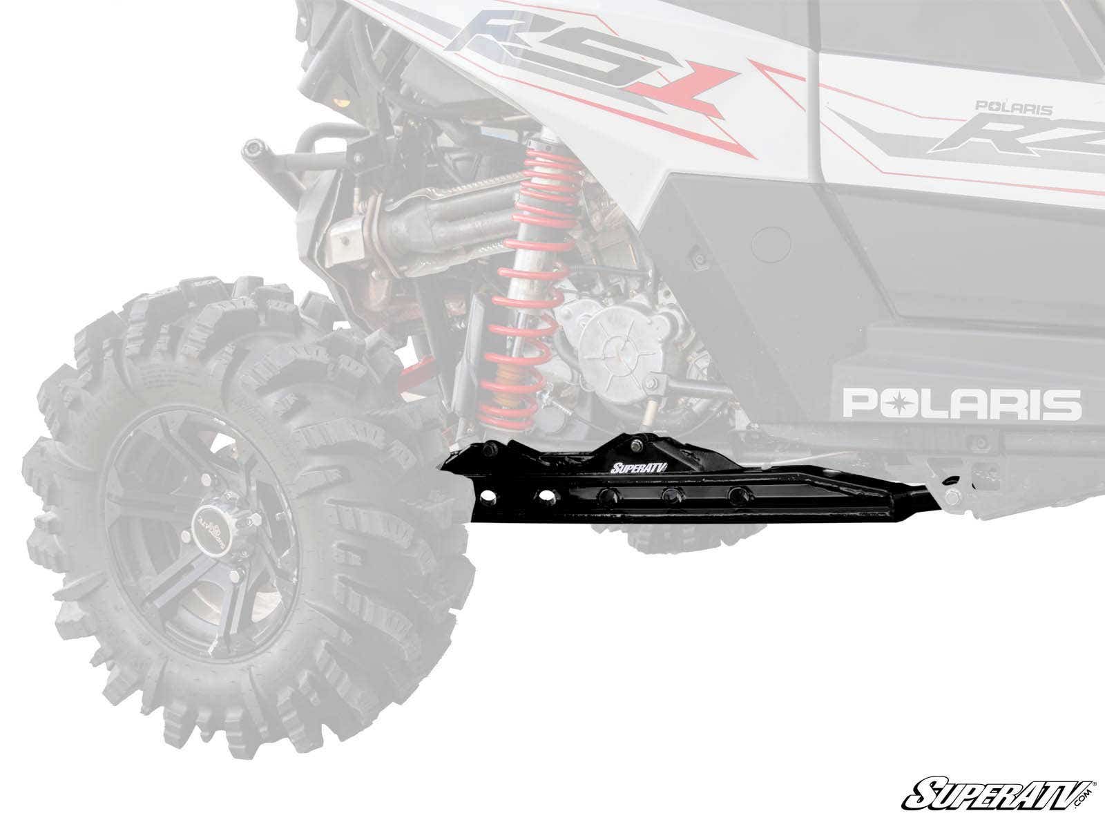 SuperATV Extended Rear Trailing Arms 1" Offset Black For Polaris RZR RS1 - Click Image to Close