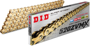 DID 520ZVMX X-Ring Chain Gold 150 Links - 150-link gold 520 X-Ring chain, universal fit