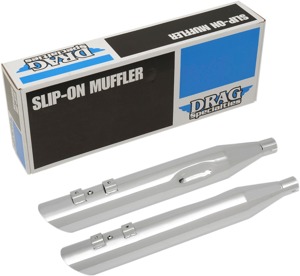 Dual Chrome 4" Slip On Exhaust Slash-Down - For 95-16 Harley FLH FLT