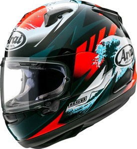 Arai Quantum-X Wave Helmet Red/White/Blue Medium - Full-face motorcycle helmet with Wave graphic