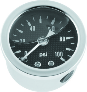 Bikers Choice Oil Pressure Gauge 0-100 PSI Carbon Face Universal - 0-100 PSI liquid-filled oil pressure gauge universal fit