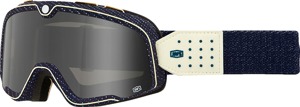 100% Barstow Goggle White Blue Denim Dark Smoke Lens Adult - Anti-fog vented goggle, adult size, dark smoke lens