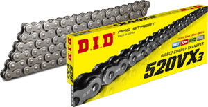 D.I.D 520VX3 X-Ring Motorcycle Chain 110 Links Natural Finish - X-Ring 110 link chain, natural finish