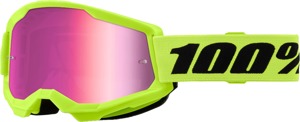100 Percent Strata 2 Junior Goggles Neon Yellow Mirror Pink Lens - Youth offroad goggles in neon yellow with mirror pink lens