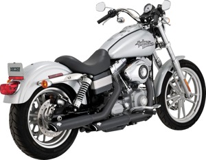 Vance & Hines Twin Slash 3in Black Slip-On Mufflers For Harley Dyna 91-09 - Black slip-on mufflers For Harley Dyna 1991-2009