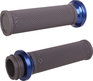 ODI Ruffian Lock-On Street Grips Graphite/Blue 1in TBW Harley - Lock-On grips for Harley 1in TBW models, Graphite/Blue