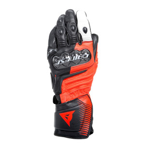 Dainese Carbon 4 Long Leather Gloves Black/Red/White M - Premium leather gloves with carbon knuckles
