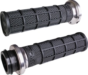 ODI Hart-Luck V-Twin Lock-On Grips Black Silver 1in Cable Throttle - Lock-On grips for 1in Harley cable throttle models